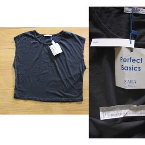 Zara Perfect Basics Cropper Sleeveless Grey Top medium NWT